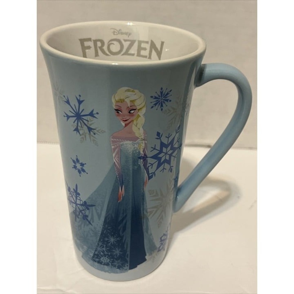 Disney Store Frozen Elsa Coffee Mug Tall Latte Cup Blue Snowflake New